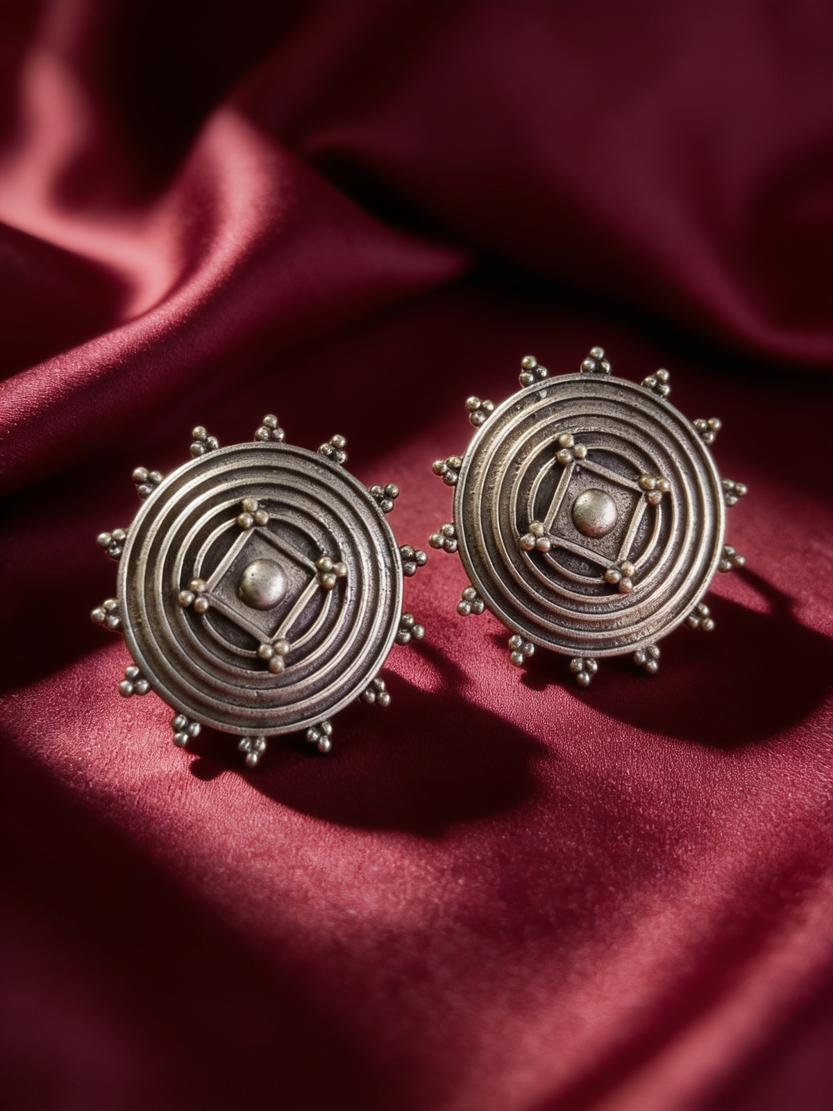 Spiral Mandala Oxidised Silver-Look Stud Earrings
