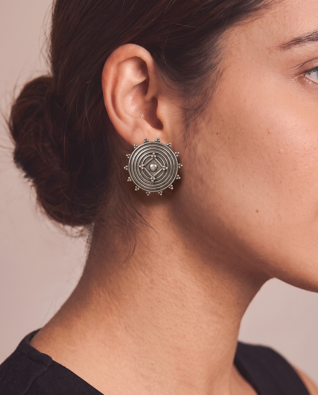 Spiral Mandala Oxidised Silver-Look Stud Earrings