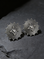 Spiral Mandala Oxidised Silver-Look Stud Earrings