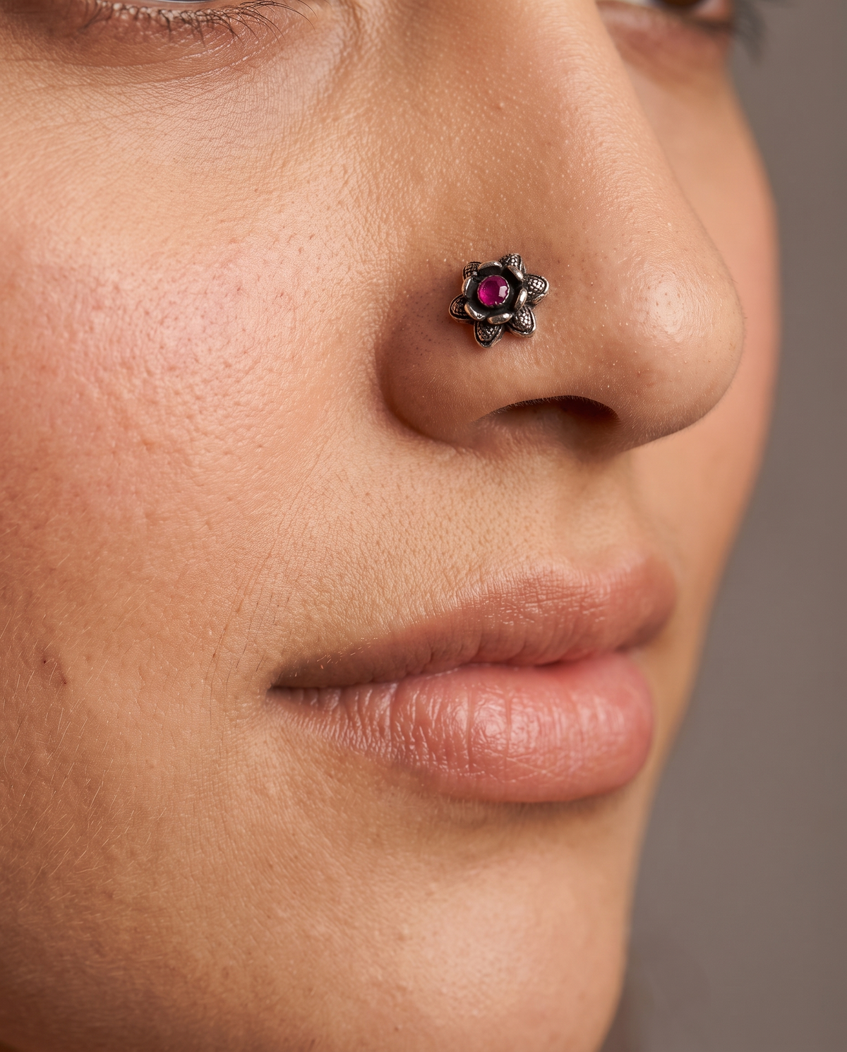 Urban Tevar Divi floral nose pin worn on model