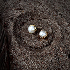 Gold-tone freshwater pearl stud earrings, close product view