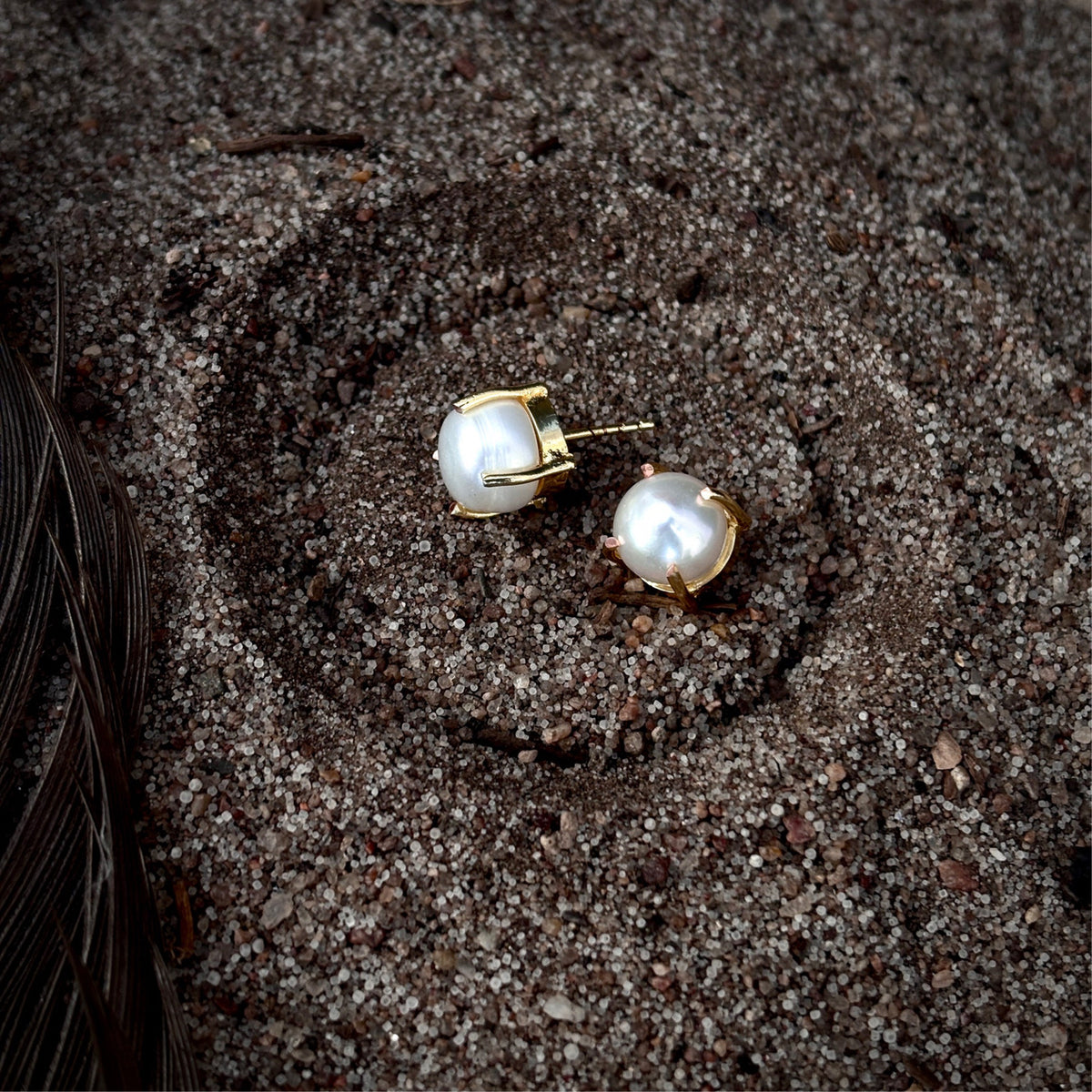 Gold-tone freshwater pearl stud earrings, close product view