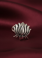 Urban Tevar Kamal lotus oxidised silver piercing nose pin, oxblood backdrop