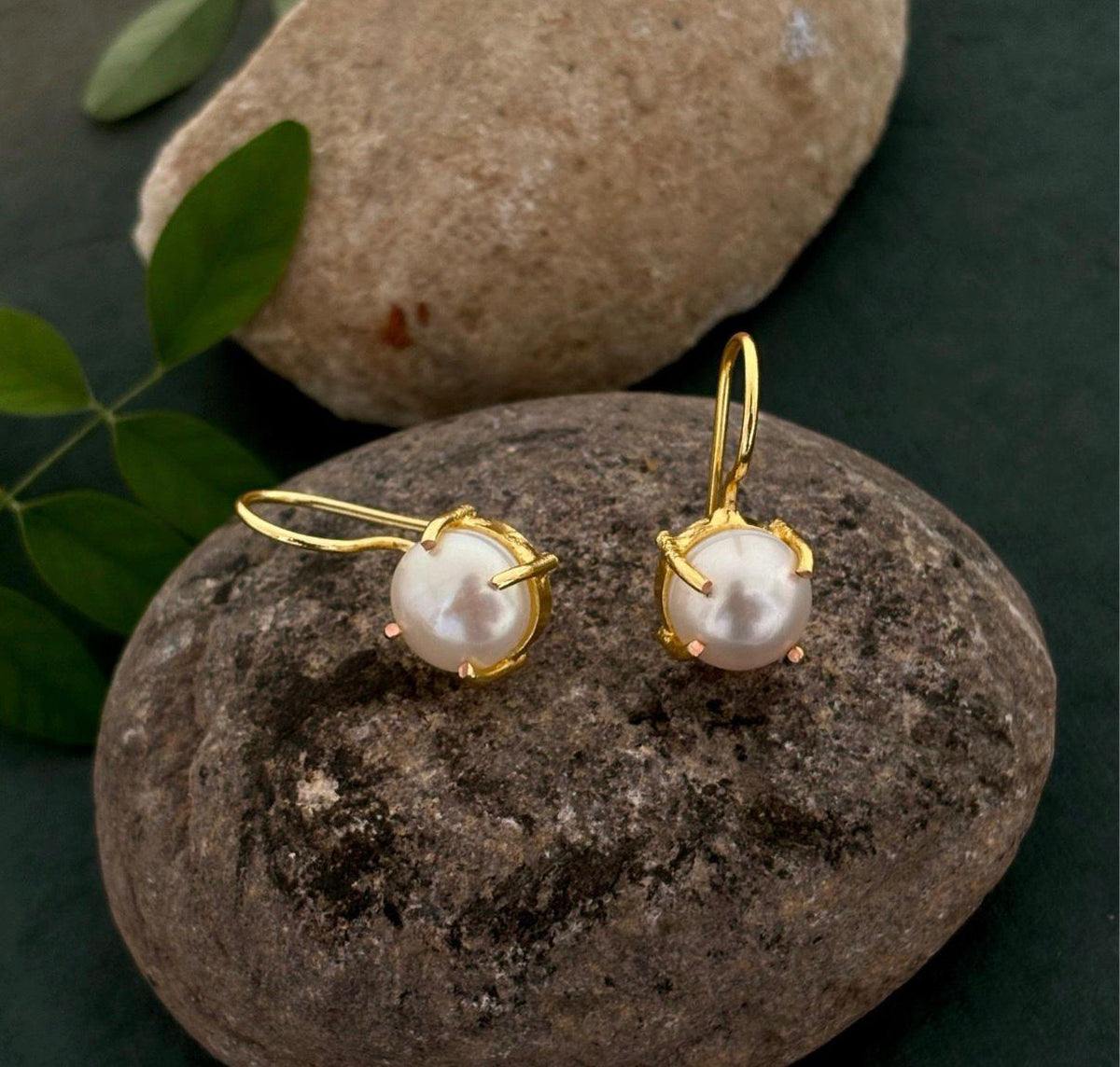 Gold-tone freshwater pearl drop earrings, product view