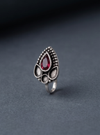 Urban Tevar Zari teardrop nose pin with red stone, dark aesthetic