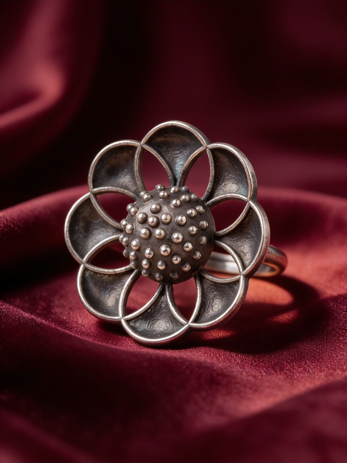 Vibha Layered Petal Oxidised Silver-Look Statement Ring