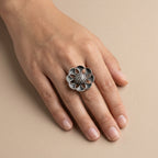 Vibha Layered Petal Oxidised Silver-Look Statement Ring