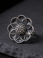 Vibha Layered Petal Oxidised Silver-Look Statement Ring