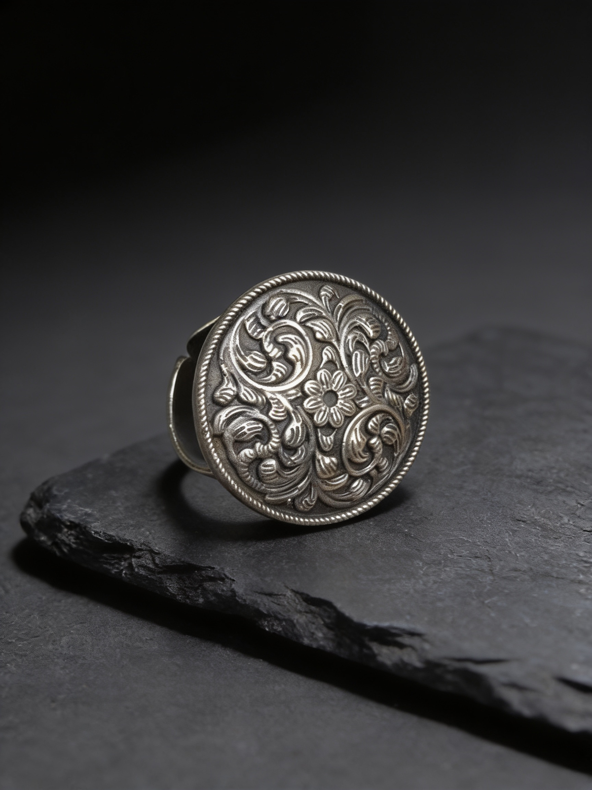 Vipra Paisley Dome Oxidised Silver-Look Ring